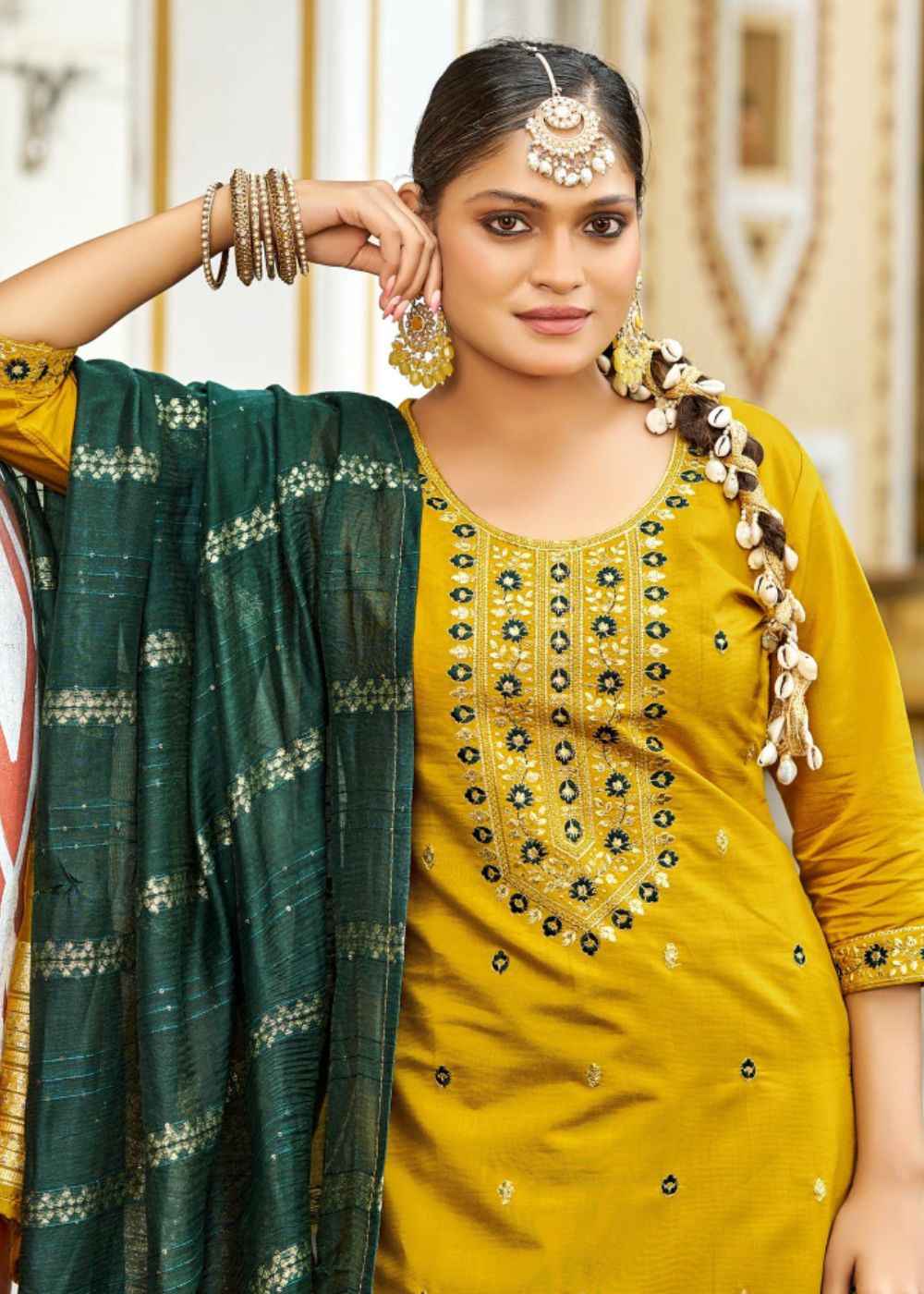 Golden Mustard Glamour – Gadhwal Silk Patiyala Suit