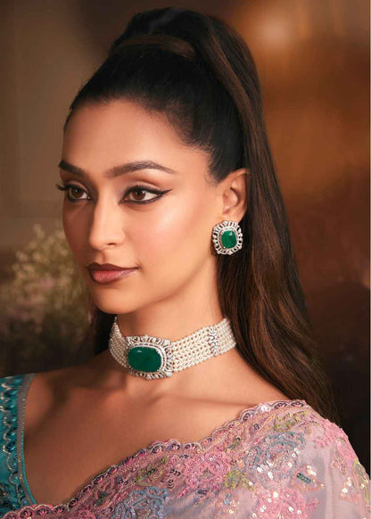 Baby Pink Tissue Organza Saree