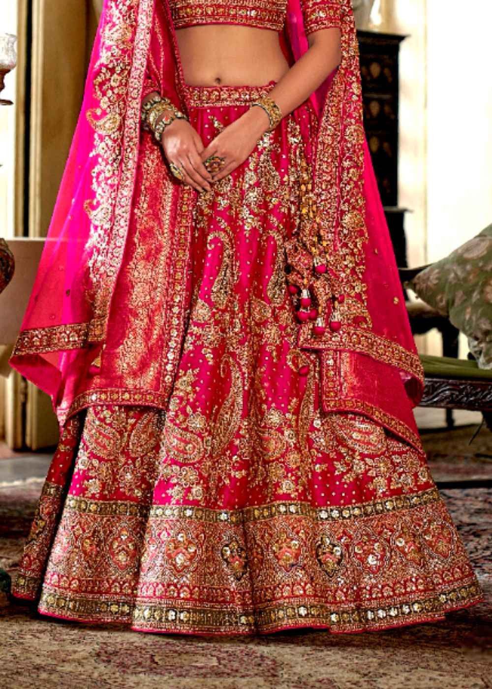Hot Fuchsia Bliss Double Dupatta Bridal Lehenga