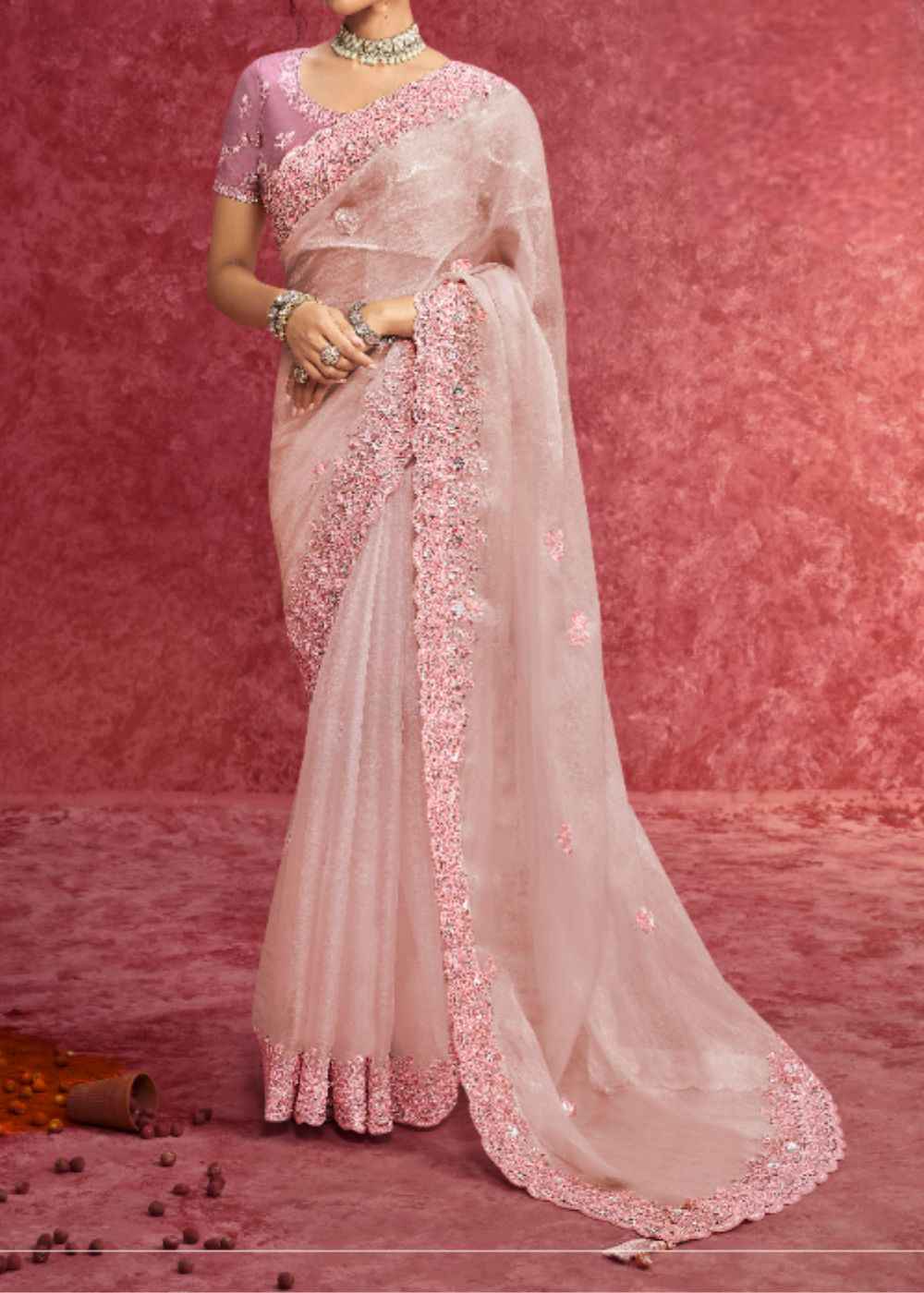 Baby Pink Pure Weave Saree