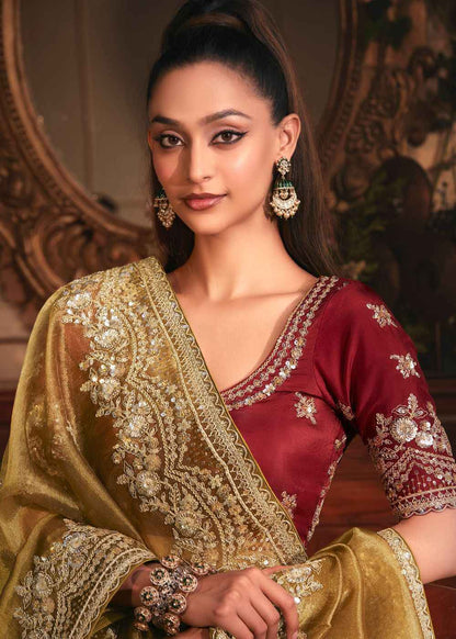 Olive Gold Tissue Organza Saree
