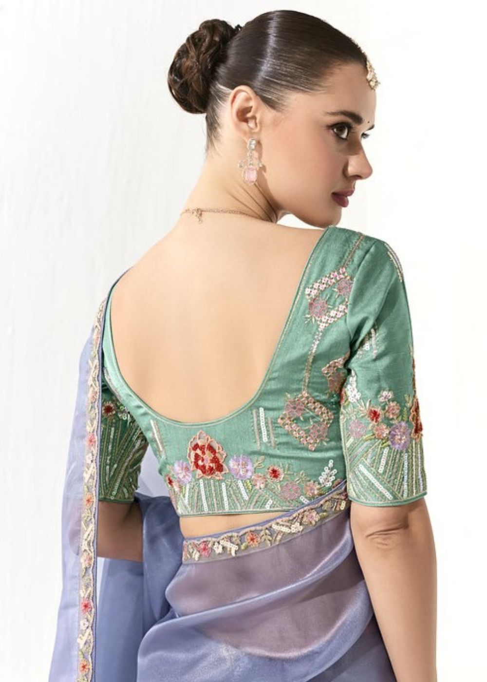 Lavanya Neel-Steel Blue Organza Tissue with Heavy Butta & Border Silk Saree