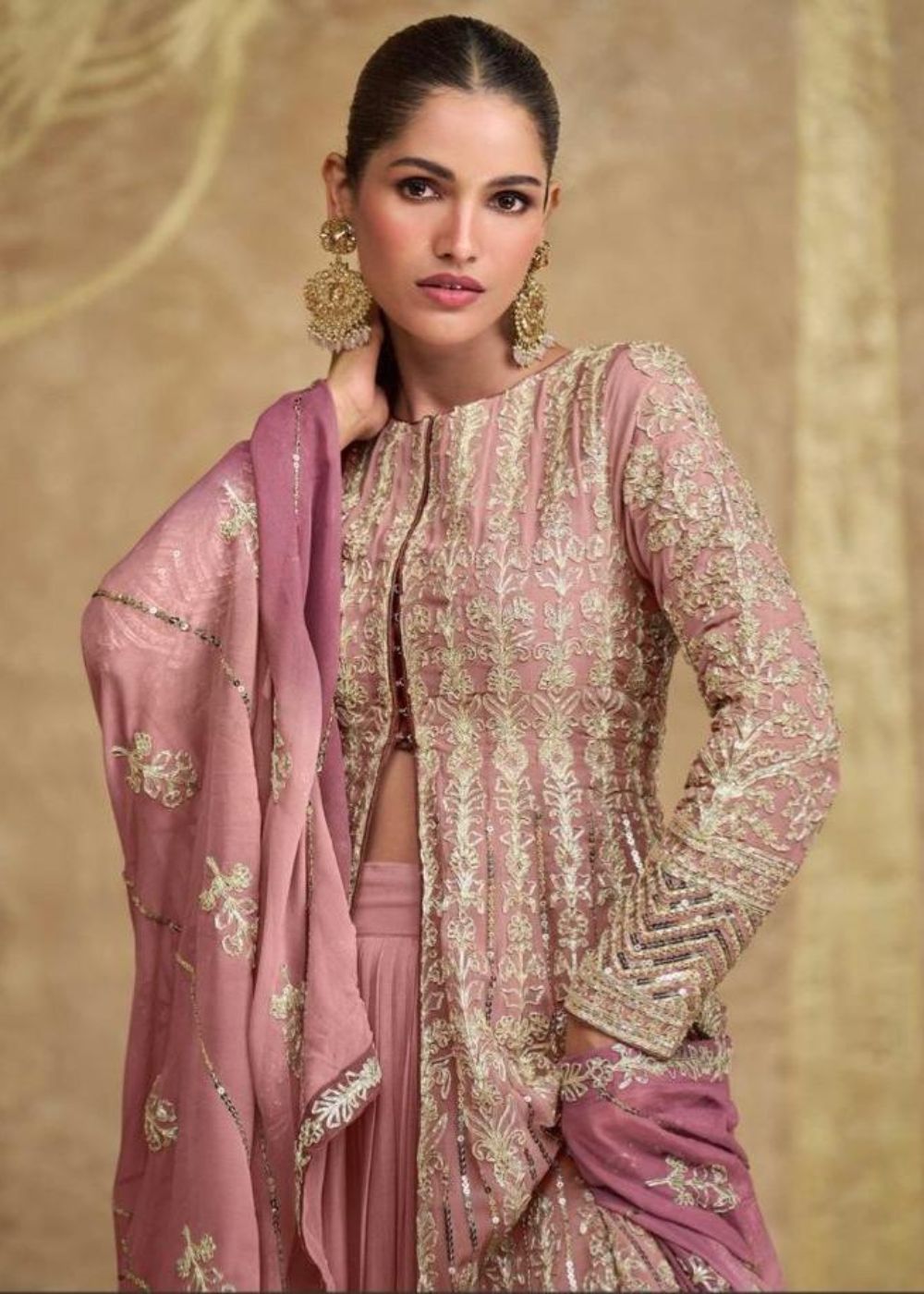 Noor–Gulabi Zari Kalidar Slit Anarkali with Embroidered Dupatta