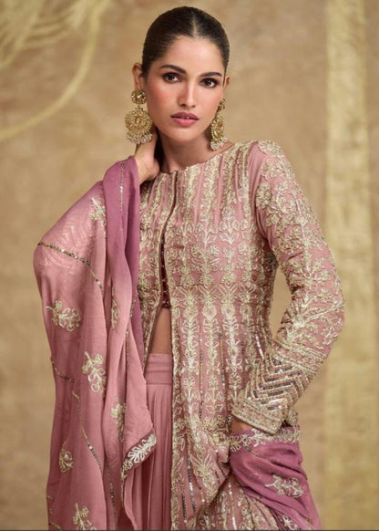 Noor–Gulabi Zari Kalidar Slit Anarkali with Embroidered Dupatta