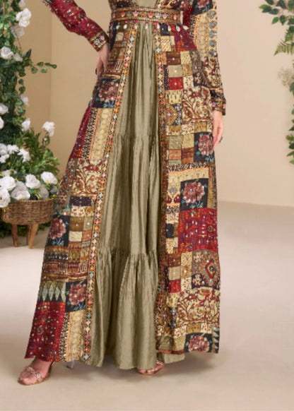 Antique Olive Silk Embellished Shrug Set