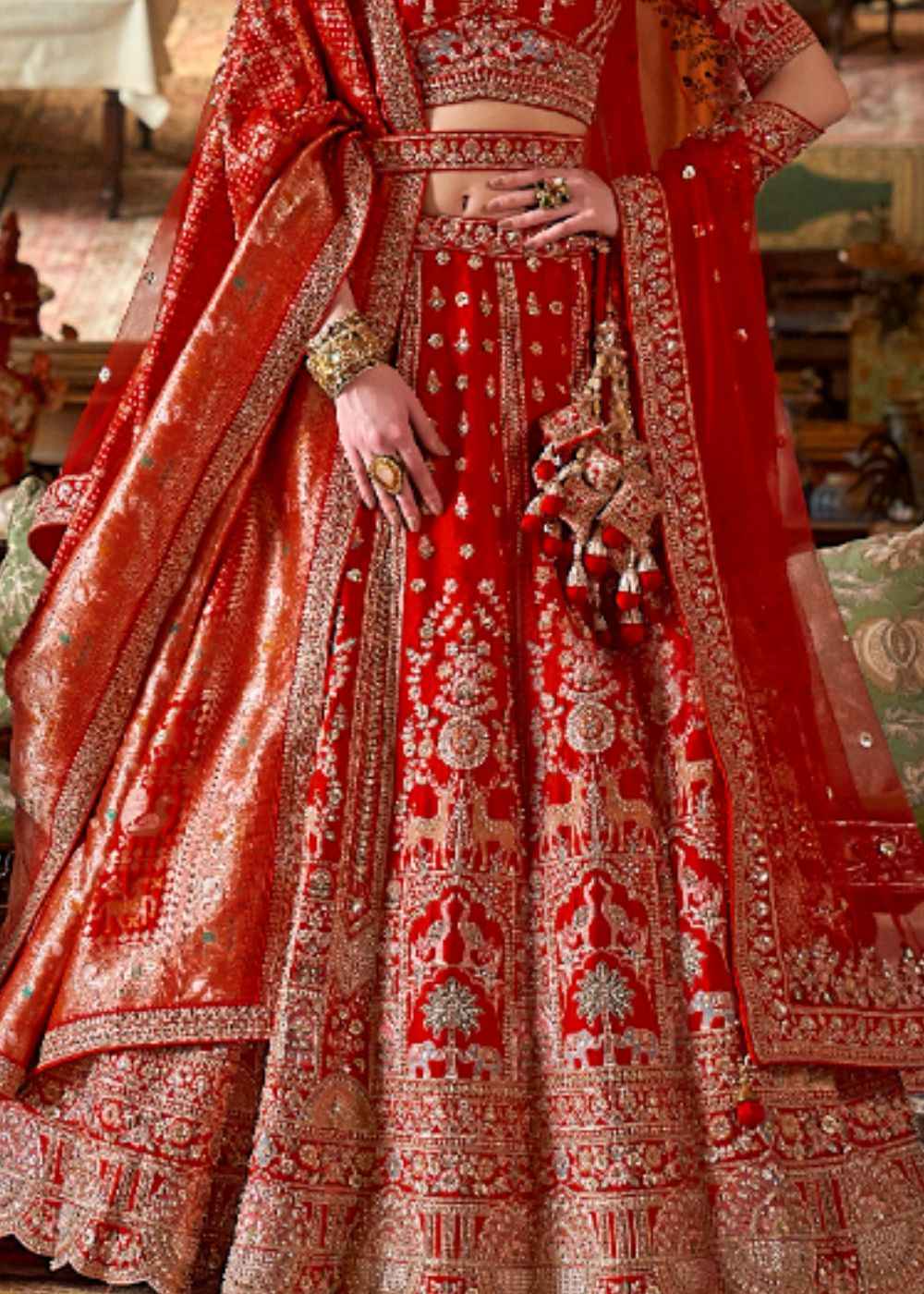 Ruby Radiance Splendor Double Dupatta Bridal Lehenga