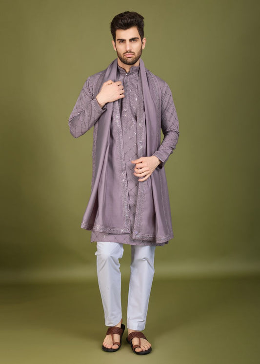 Dusty Peach Charm Embroidered Kurta Set with Dupatta