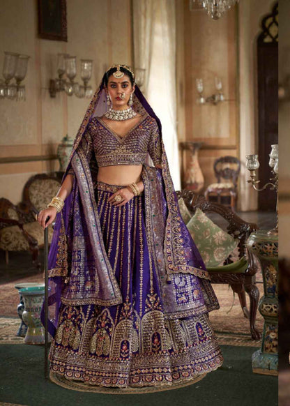 Royal Amethyst – Deep Purple Bridal Lehenga Set with Double Dupatta
