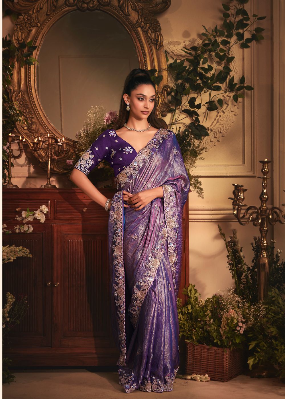 Royal Purple Tissue Organza Saree