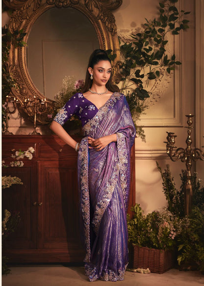 Royal Purple Tissue Organza Saree