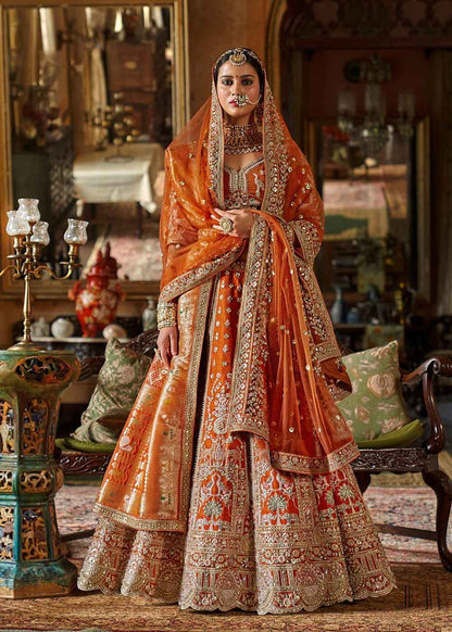 Coral Sunset Charm Double Dupatta Bridal Lehenga