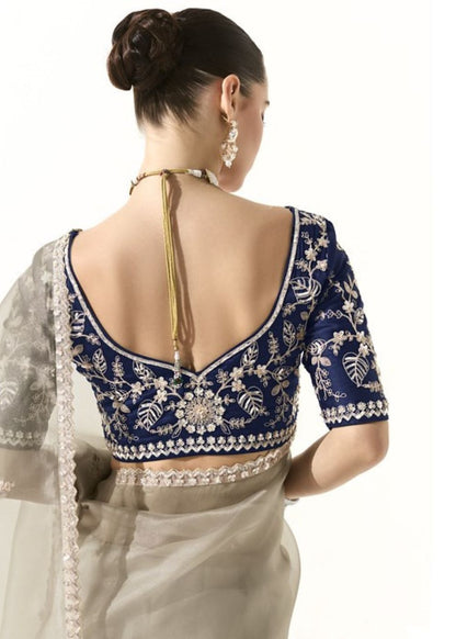 Chandrika-Soft ivory with a hint of shimmer organza silk saree