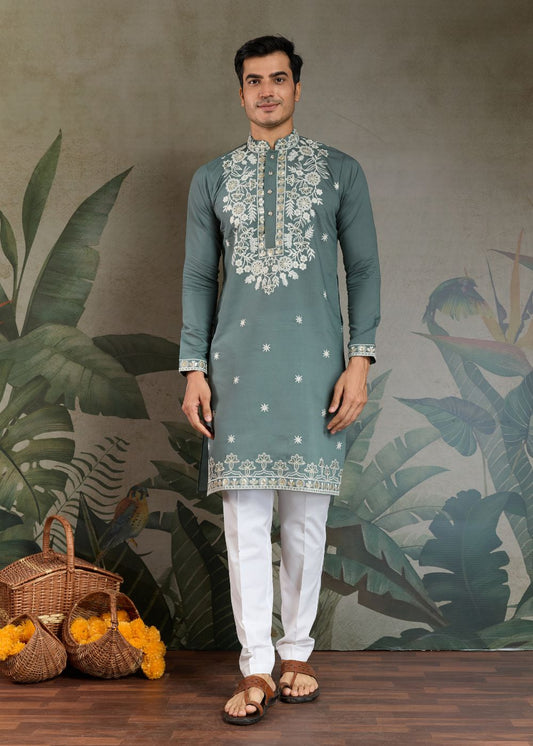 Pista Green Rayon Kurta with Ornamental Embroidery: Elegant Wardrobe Pick