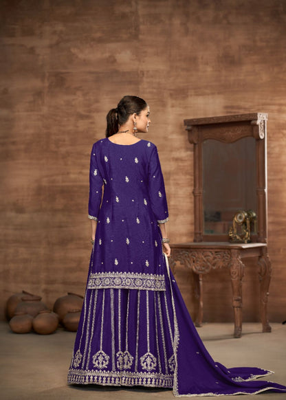 Rajwada Purple-Designer Chinon Silk Suit Set