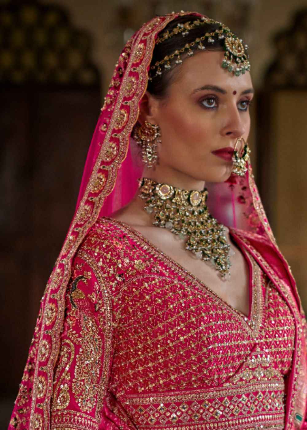 Pink Radiance – Festive Fuchsia Bridal Lehenga Set with Double Dupatta