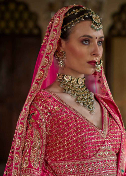Pink Radiance – Festive Fuchsia Bridal Lehenga Set with Double Dupatta