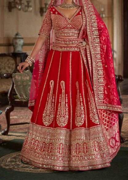 Ruby Charm – Bold Red Bridal Lehenga Set with Double Dupatta