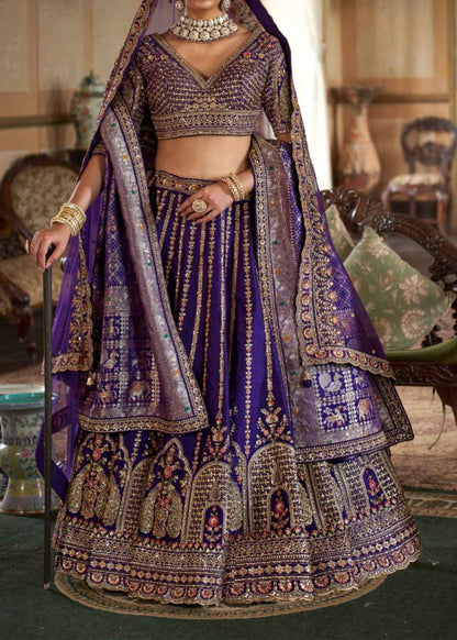 Midnight Majesty – Royal Purple Bridal Lehenga Set with Double Dupatta