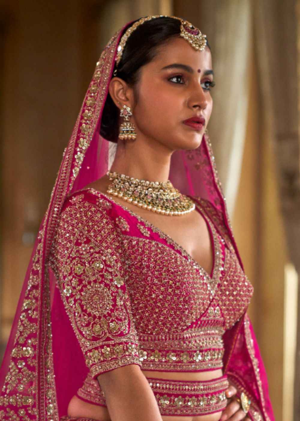 Rose Bloom – Vibrant Pink Bridal Lehenga Set with Double Dupatta