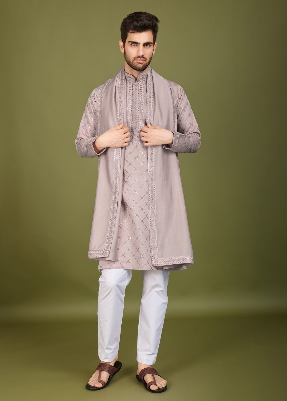 Ivory Grace Viscose Silk Kurta with Embroidered Dupatta