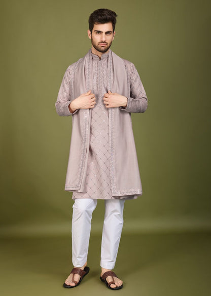 Ivory Grace Viscose Silk Kurta with Embroidered Dupatta