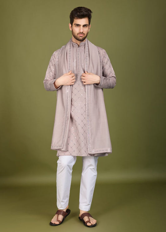 Ivory Grace Viscose Silk Kurta with Embroidered Dupatta