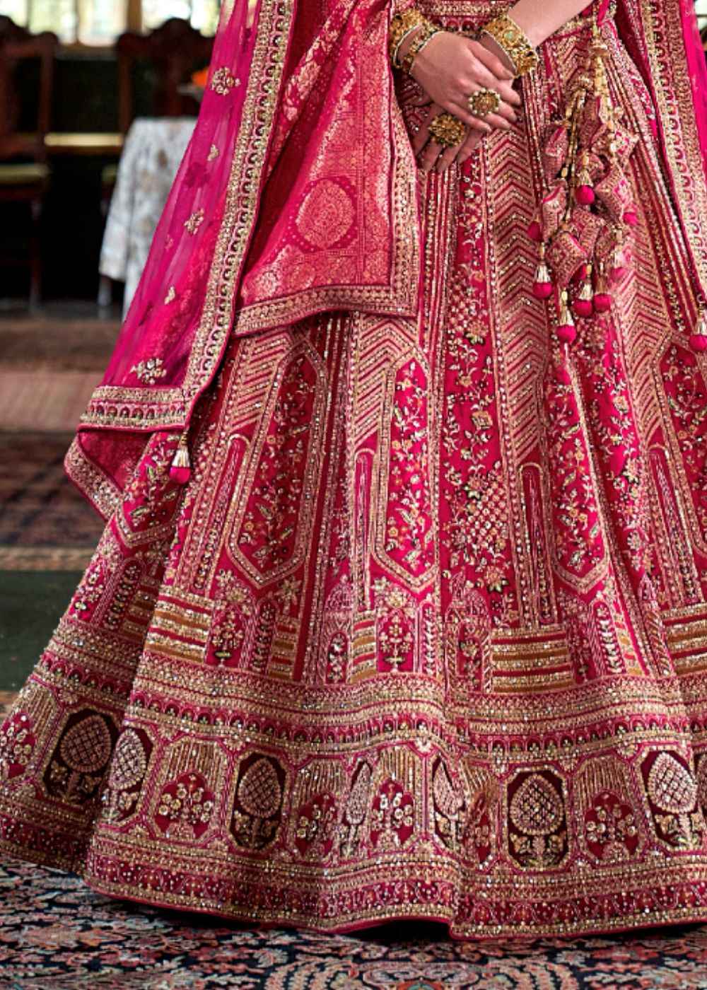 Regal Fuchsia Enchantress Double Dupatta Bridal Lehenga