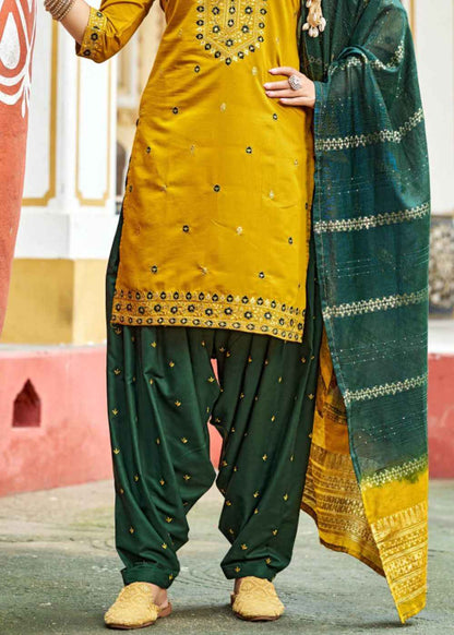 Golden Mustard Glamour – Gadhwal Silk Patiyala Suit