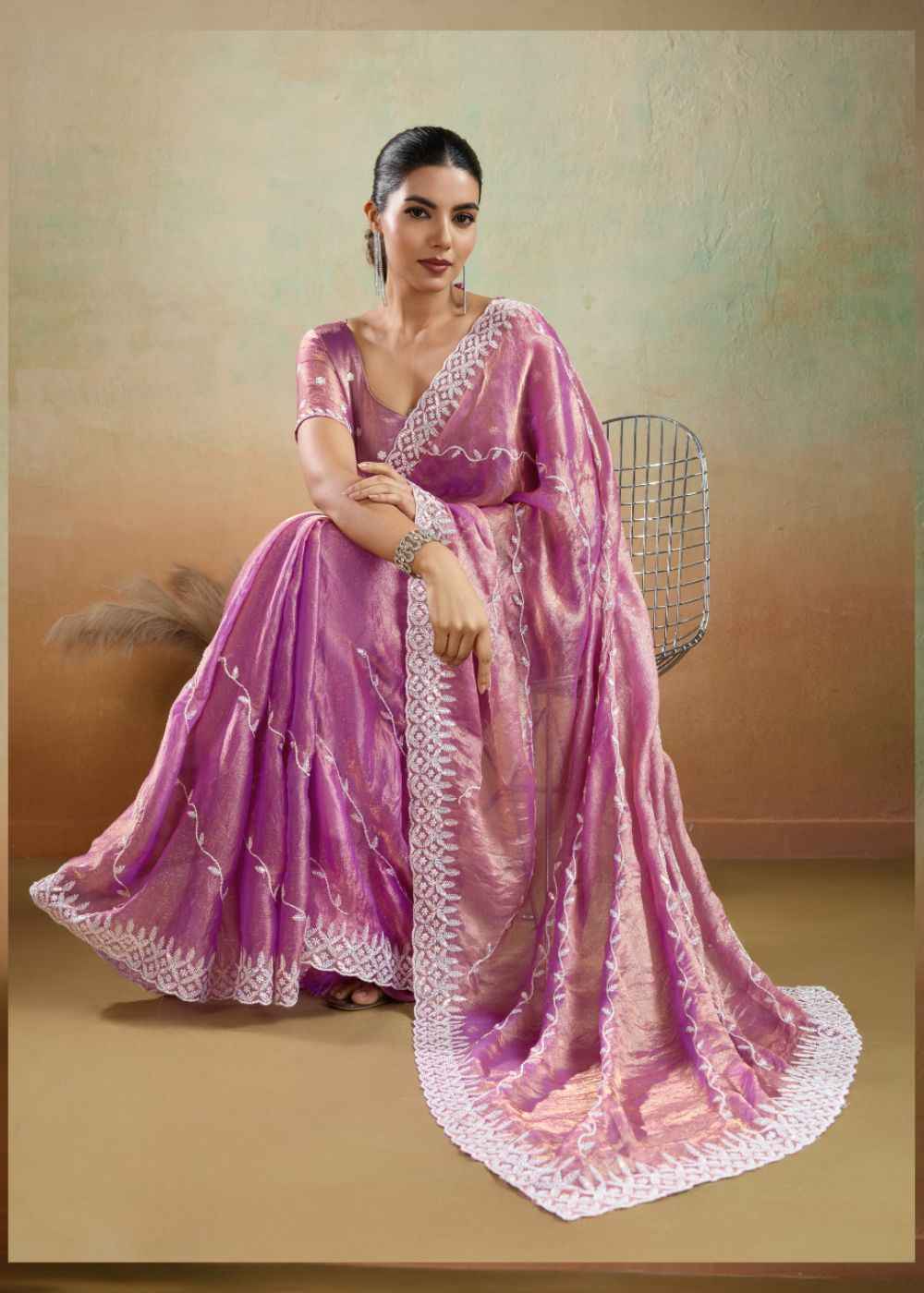 Royal Orchid Velvet Chiffon Saree