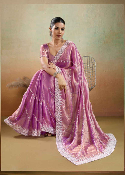 Royal Orchid Velvet Chiffon Saree
