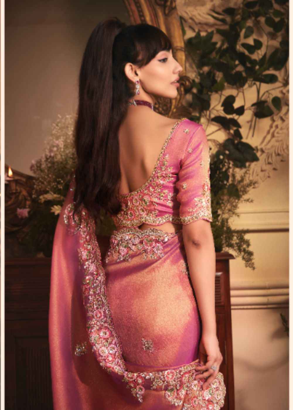 Pink Blossom Tissue Organza Saree