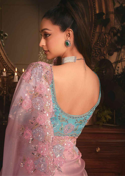 Baby Pink Tissue Organza Saree