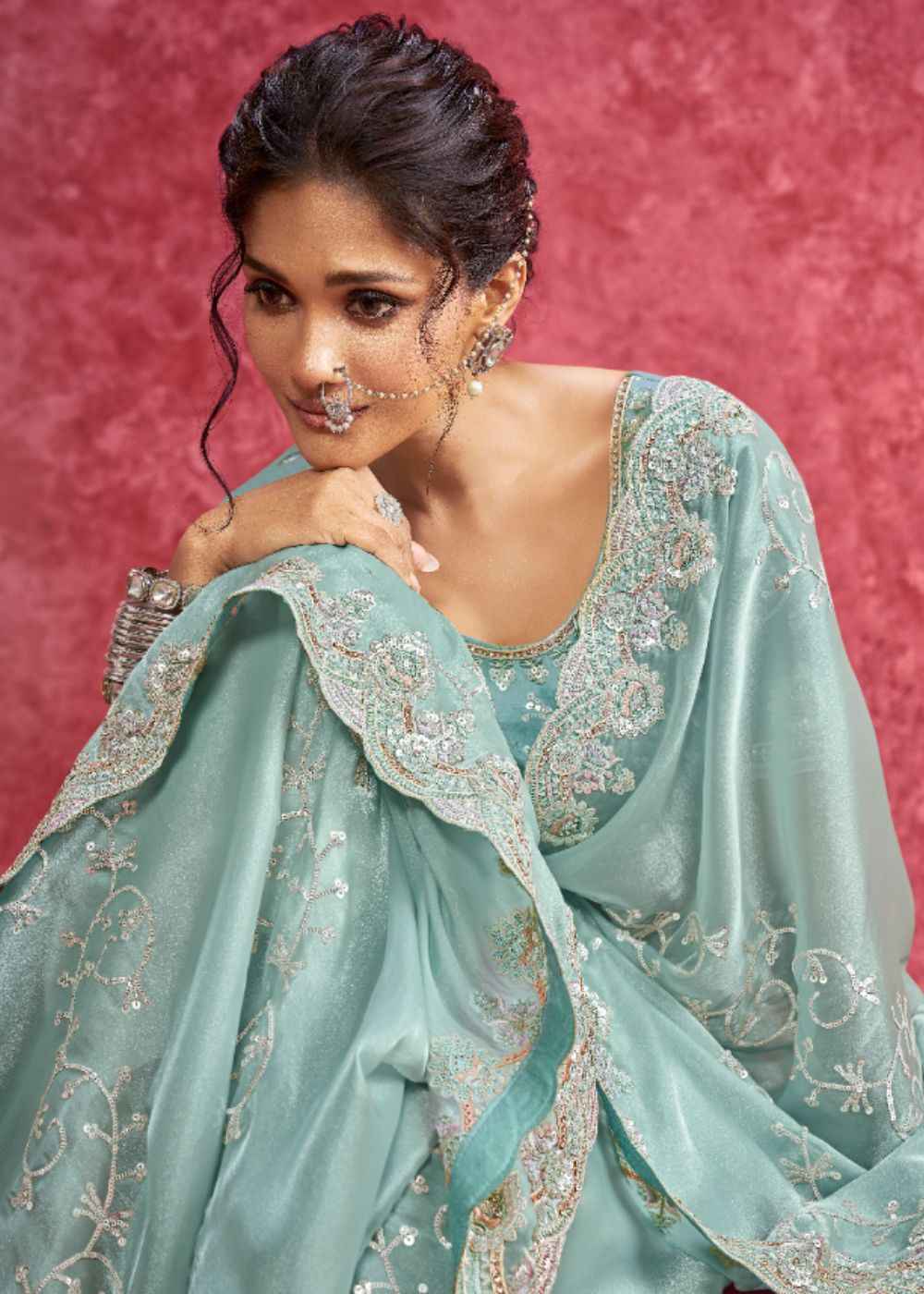 Sky Blue Galaxy Shine Saree