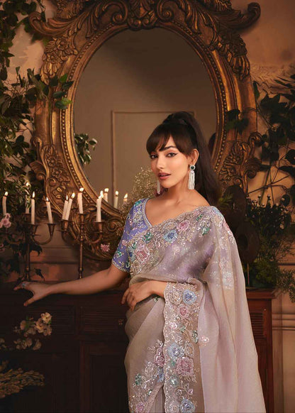 Soft Lilac Tissue Organza Saree