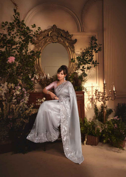 Silver Cloud Tissue Organza Saree