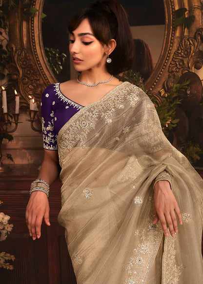 Mist Grey Tissue Organza Saree