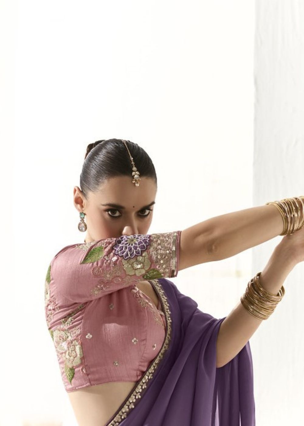 Rajkanika – Royal Purple Organza Tissue Saree with Butta Work