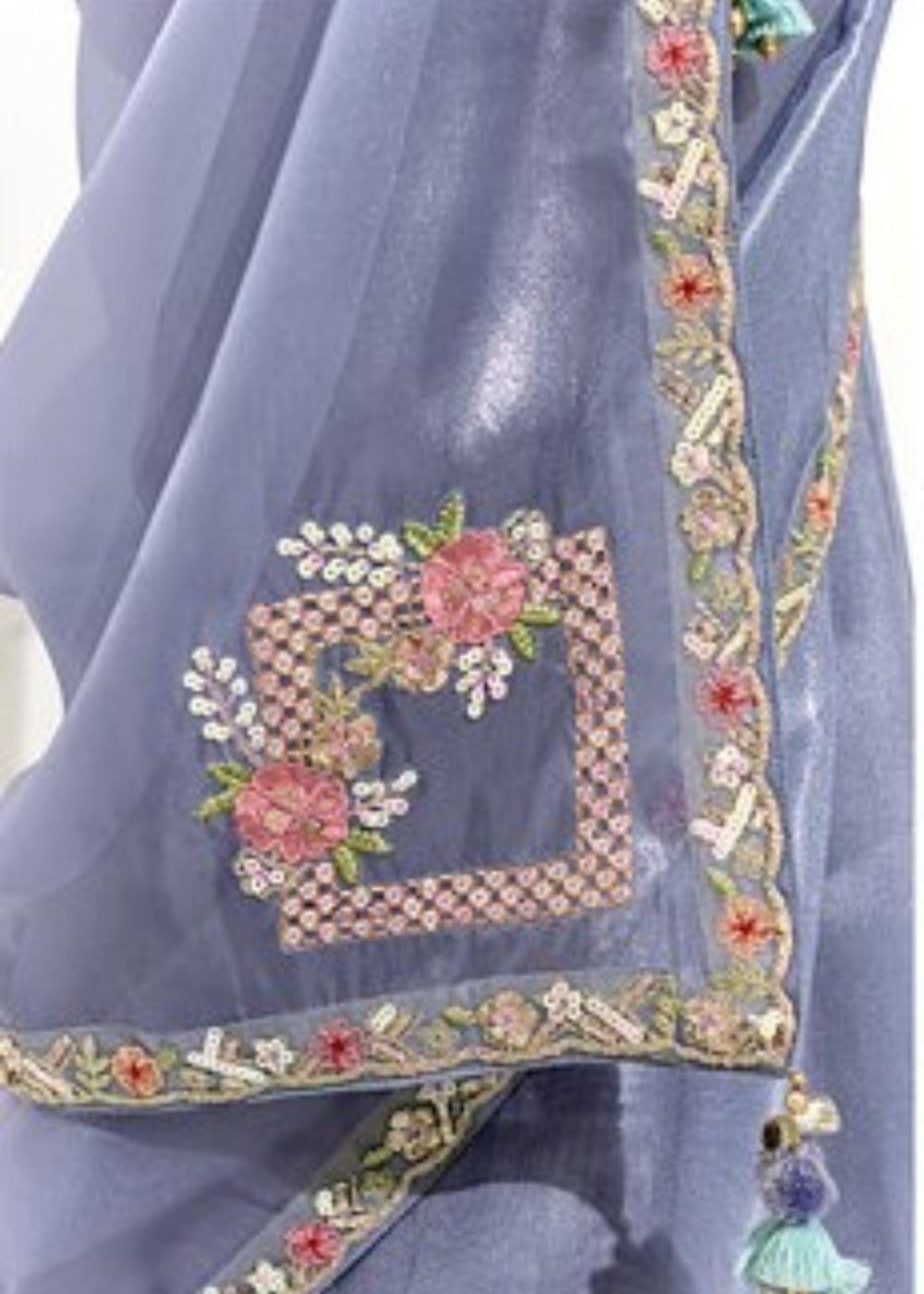 Lavanya Neel-Steel Blue Organza Tissue with Heavy Butta & Border Silk Saree