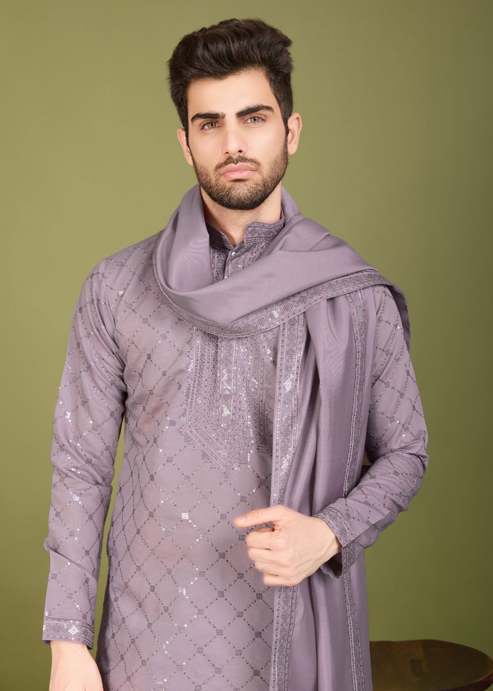 Dusty Peach Charm Embroidered Kurta Set with Dupatta