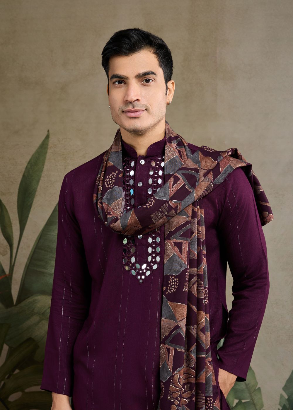 Royal Violet Zari Mirror Kurta Set with Dupatta
