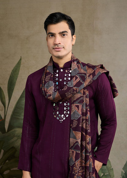 Royal Violet Zari Mirror Kurta Set with Dupatta