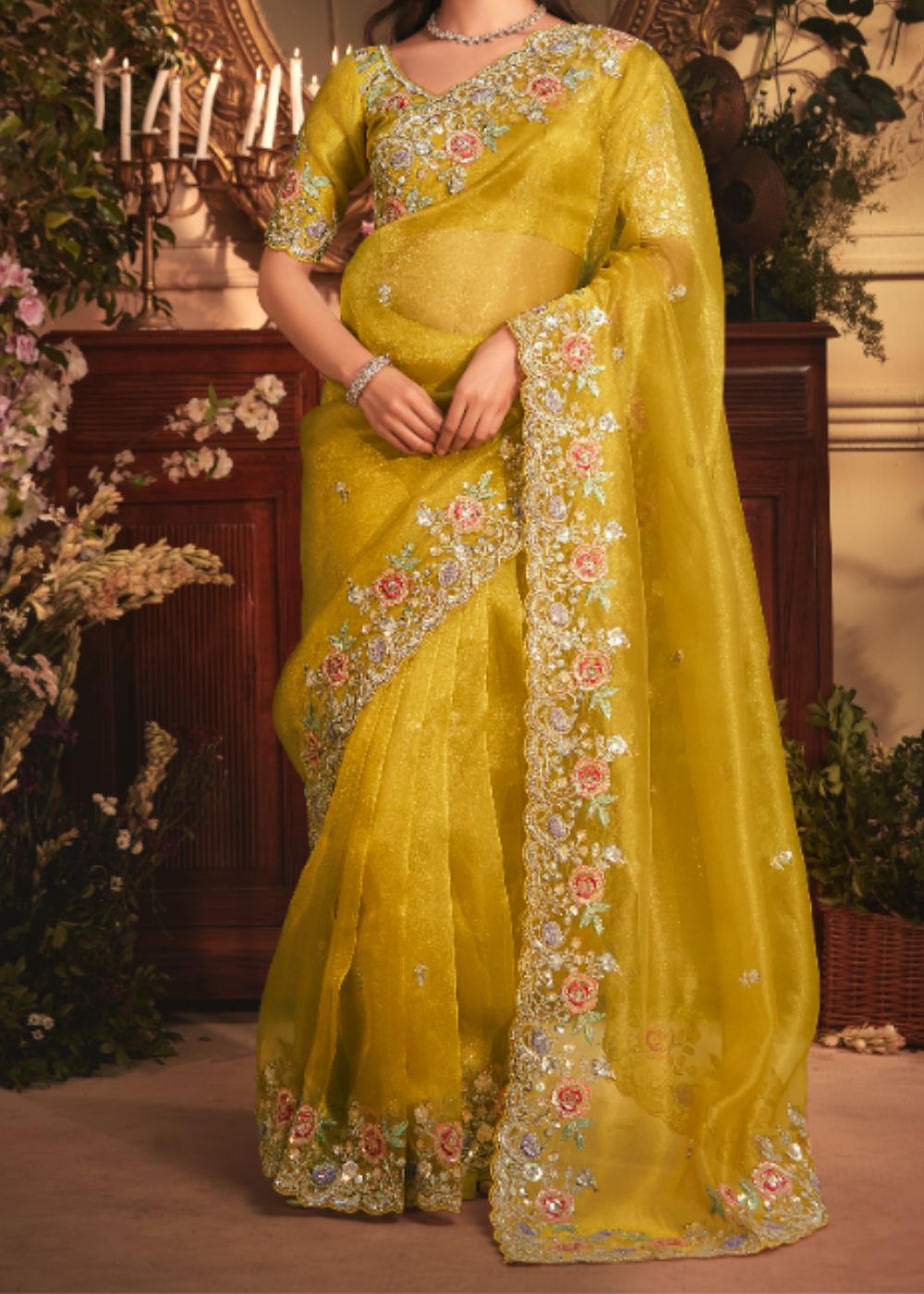 Mustard Sunshine Tissue Organza Saree