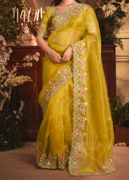 Mustard Sunshine Tissue Organza Saree
