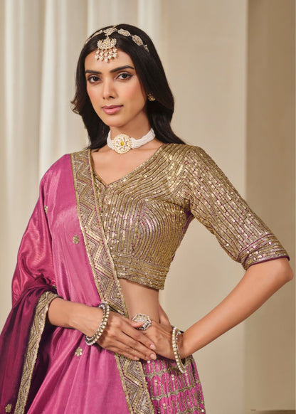 Magenta Empress – Queen’s Pink Chinon Silk Lehenga with Exquisite Royal Detailing