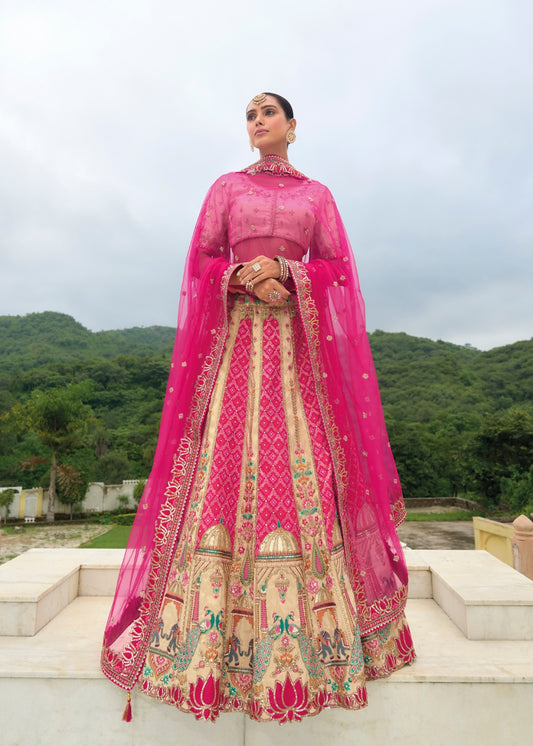 Fuchsia Pink Heavy Silk Lehenga with Khatli Embroidery