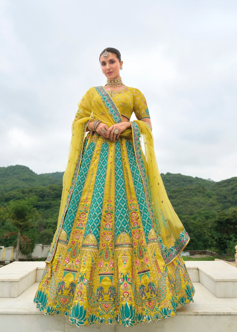 Emerald Green Heavy Silk Lehenga with Khatli Embroidery