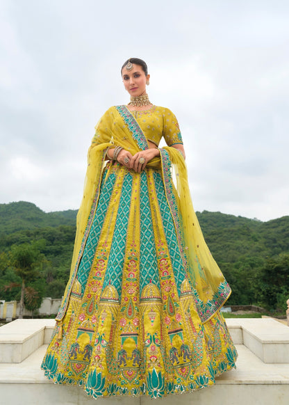 Emerald Green Heavy Silk Lehenga with Khatli Embroidery