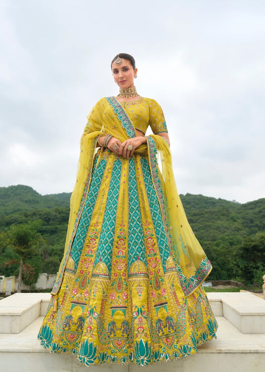 Emerald Green Heavy Silk Lehenga with Khatli Embroidery