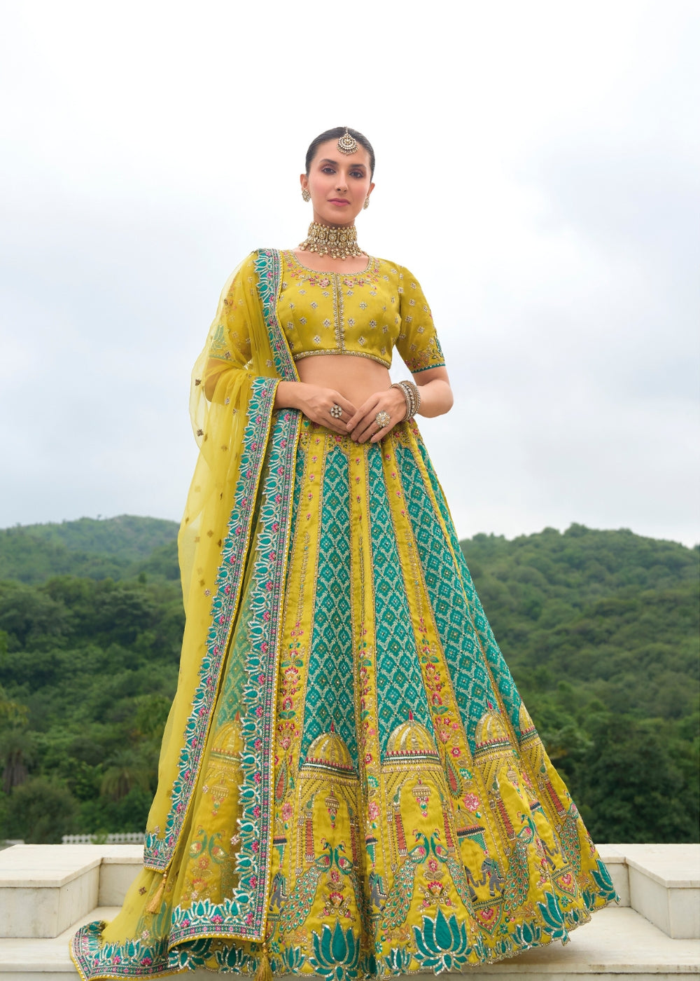 Emerald Green Heavy Silk Lehenga with Khatli Embroidery
