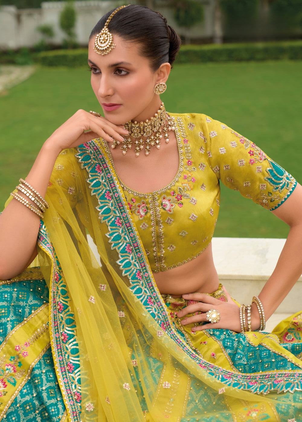 Emerald Green Heavy Silk Lehenga with Khatli Embroidery